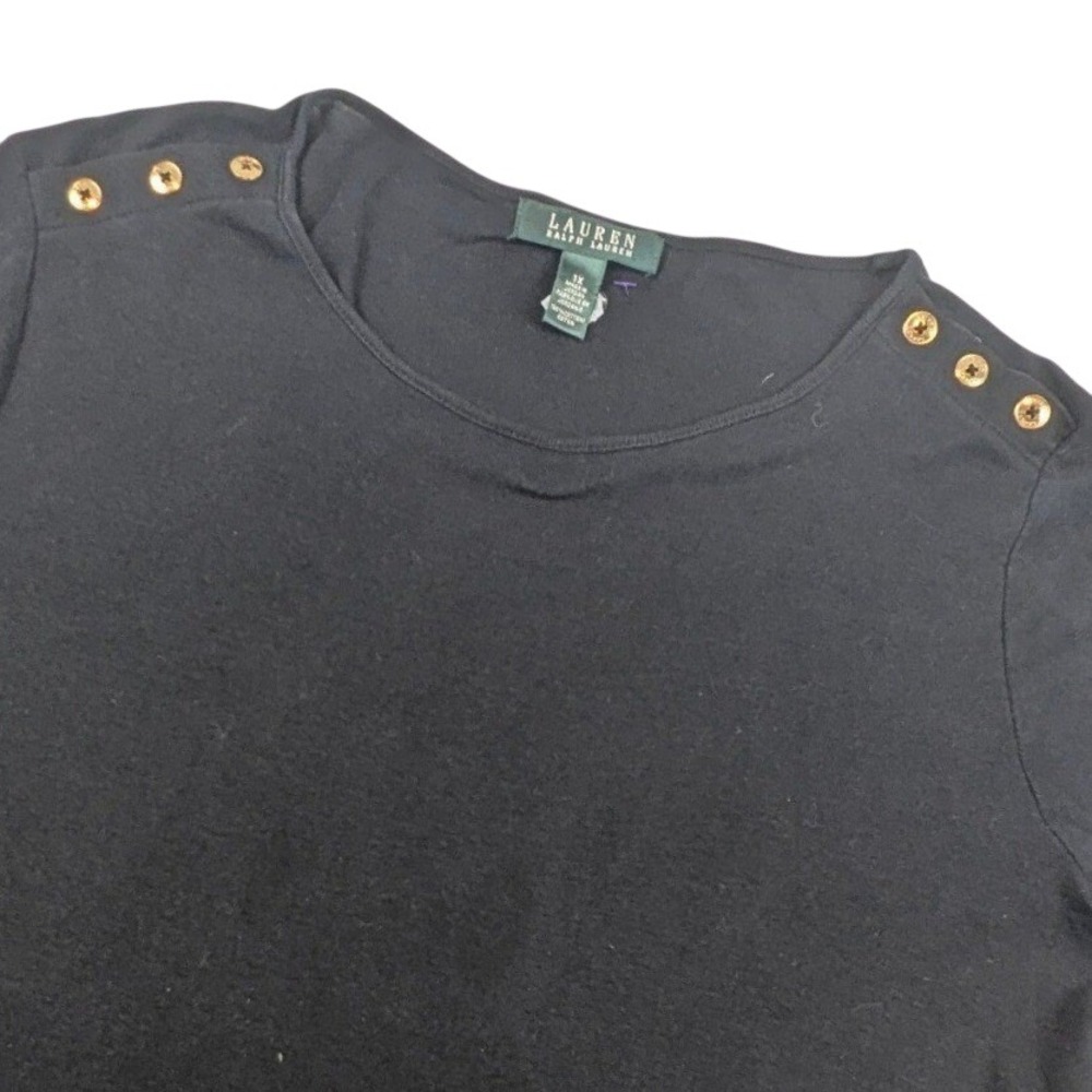 Lauren Ralph Lauren Navy Blue Cotton Button Shoulder Top 1X Short Sleeve